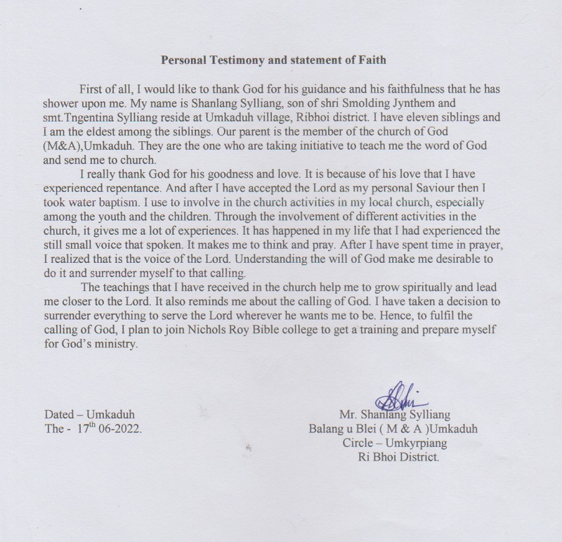 A Short Testimony in Your Own Handwriting (500 Words)