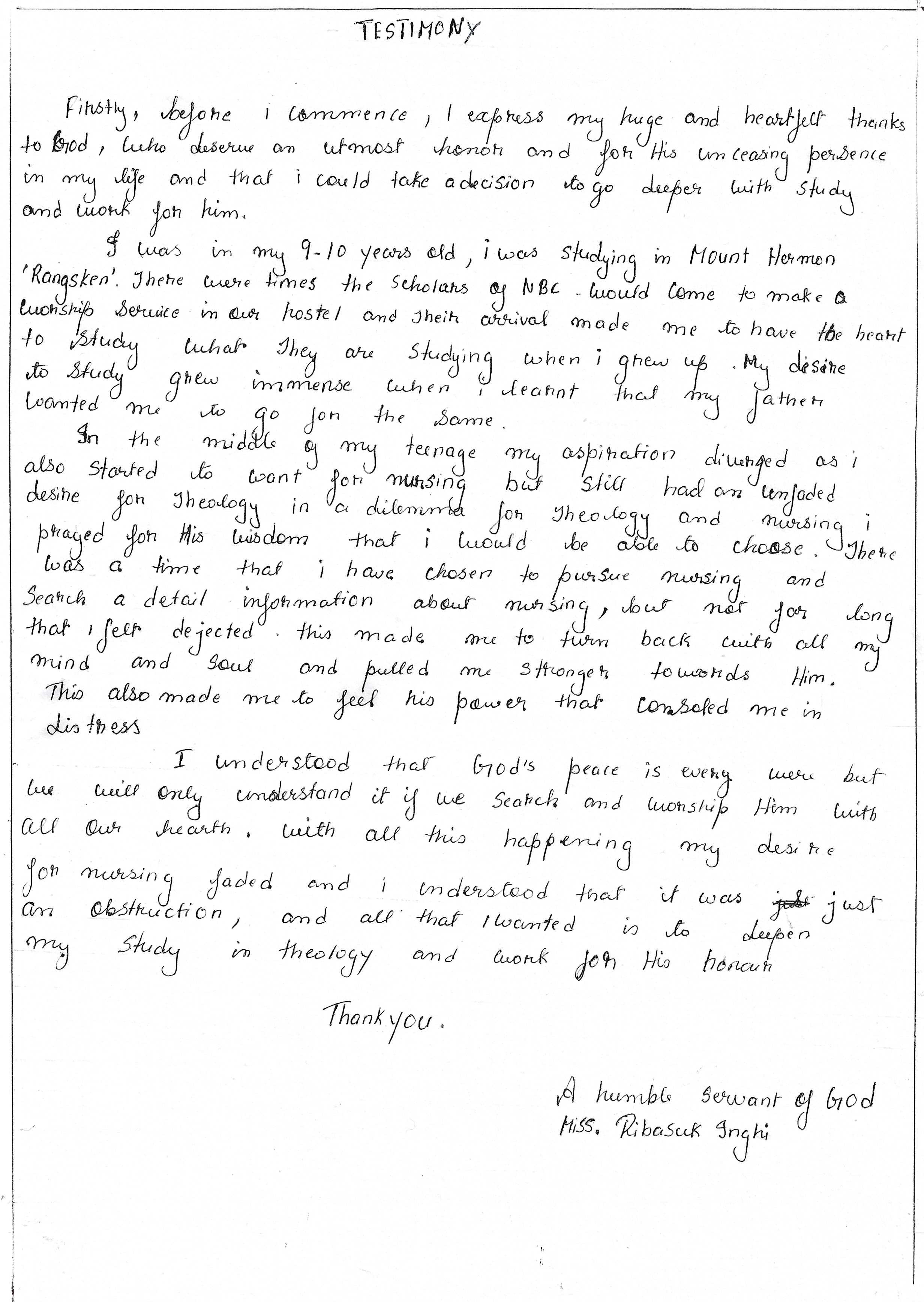 A Short Testimony in Your Own Handwriting (500 Words)